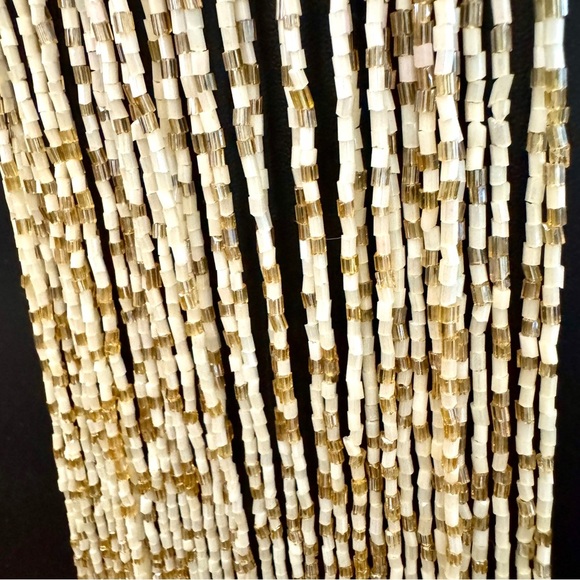 Regal Gold Pearly White Beaded Fringe Statement Choker Necklace w Dagon bracelet - Picture 5 of 7